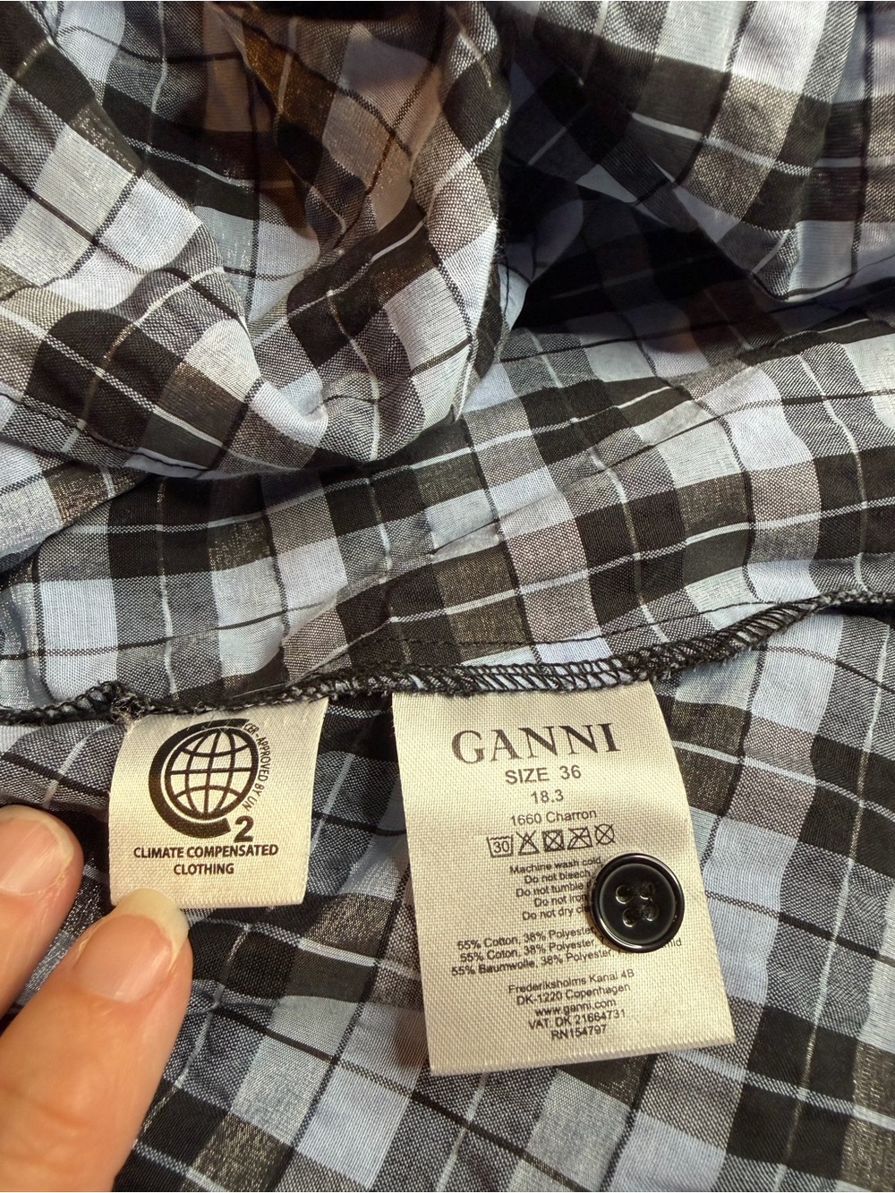 GANNI Charron Checked Seersucker Ruffle Mini Dress Serenity Blue Size 36 - Picture 9 of 12